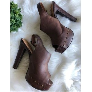 Brown Platform Studded Slingback Heels